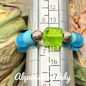 Green and Blue Beaded Ring turquoise band for stacking